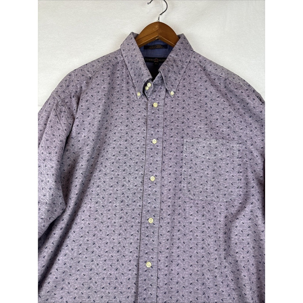 Vintage Tommy Hilfiger Gray Anchor Print Corduroy Long Sleeve Button Up Men  XL